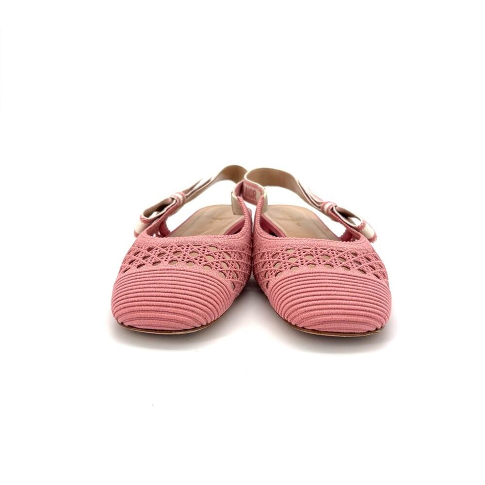 Dior & Moi Cannage Mesh Pink Bow Logo Slingback Flats Sandals 40.5 - Picture 6 of 10